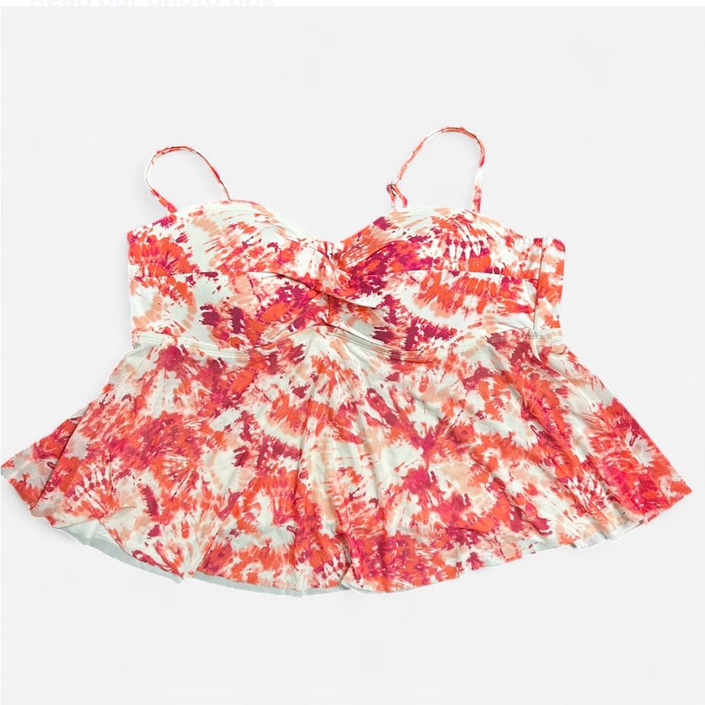 TUME AND TRU Orange and White Tie-Dye Swimming-Top XL16/18, W/Adjustable Straps
